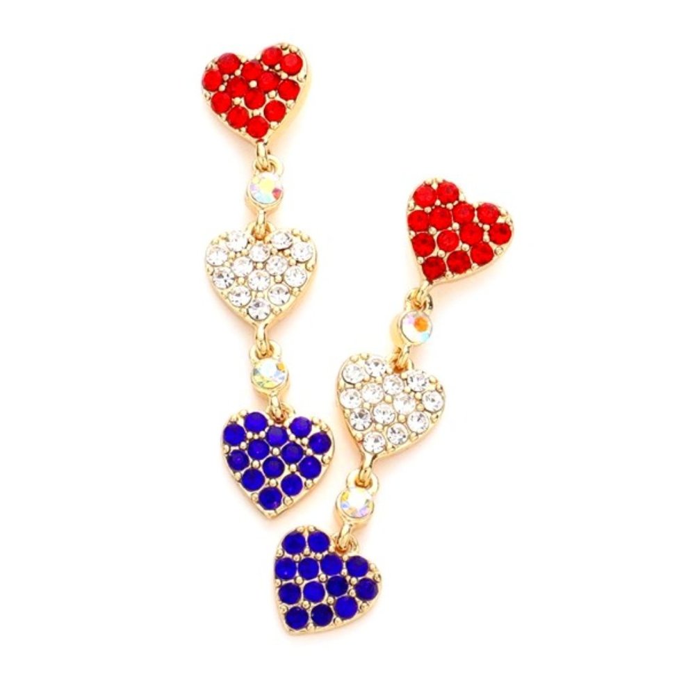 American USA Triple Heart Earrings